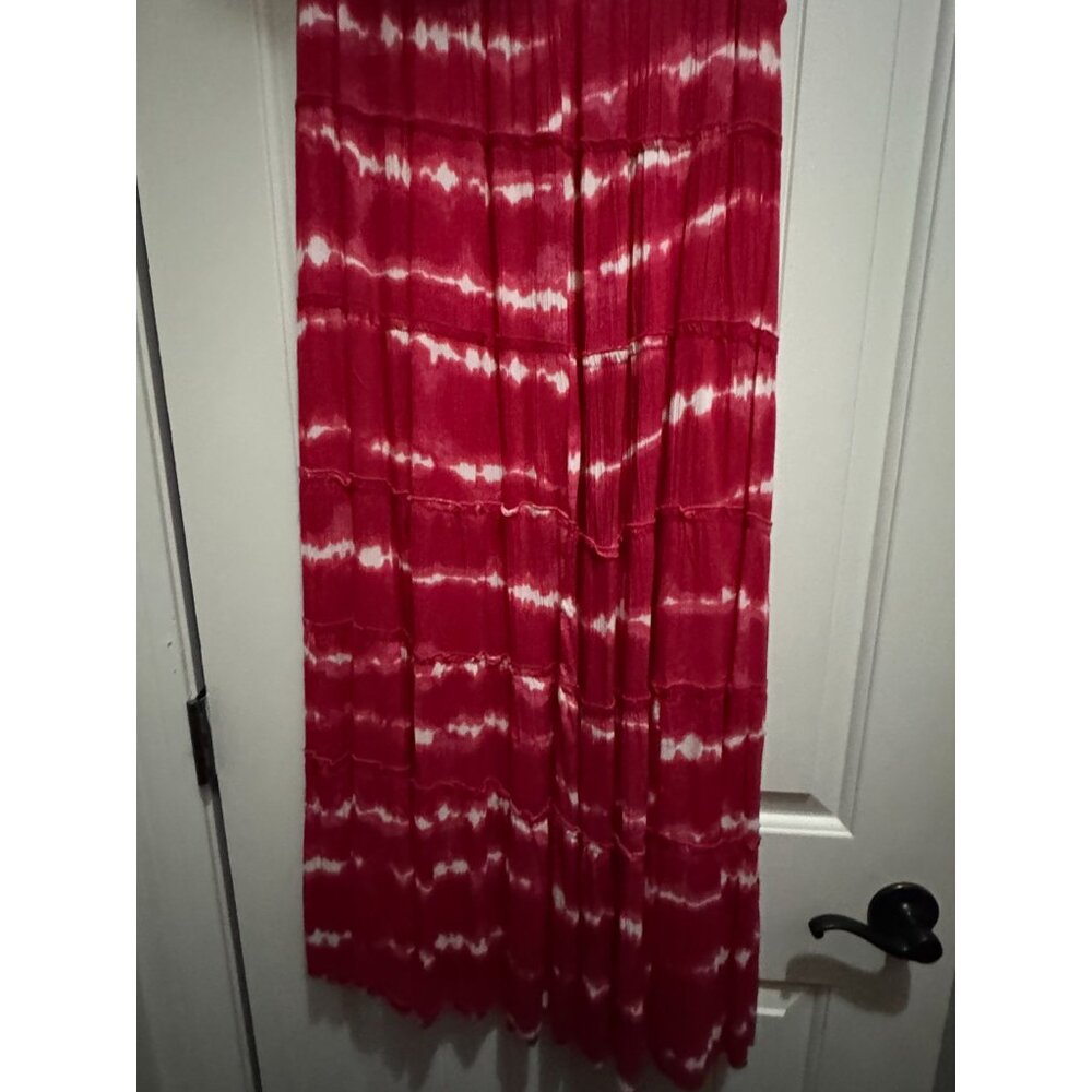 Kim Rogers Red & White Tie-Dye Tiered Maxi Skirt L - Picture 2 of 5